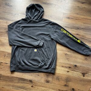 Carhartt Oversized Comfy Men's Charcoal Hoodie with Sleeve Logo and Front Pocket